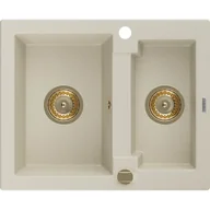 Zlewozmywaki - Mexen Carlos zlewozmywak granitowy 1,5-komorowy 582 x 475 mm, beżowy, syfon złoty - miniaturka - grafika 1