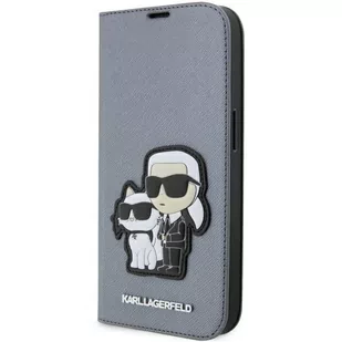 Karl Lagerfeld KLBKP14XSANKCPG iPhone 14 Pro Max 6.7" bookcase srebrny/silver Saffiano Karl & Choupette - Etui i futerały do telefonów - miniaturka - grafika 1