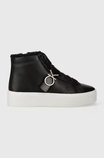 Calvin Klein trampki skórzane FLATFORM CUPSOLE HIGHTOP W/HW WL damskie kolor czarny HW0HW01667 - Trampki damskie - miniaturka - grafika 1