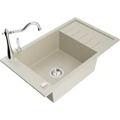 Zlewozmywaki z baterią - Mexen Elias zlewozmywak granitowy 1-komorowy z ociekaczem i baterią kuchenną Carla, beżowy - miniaturka - grafika 1