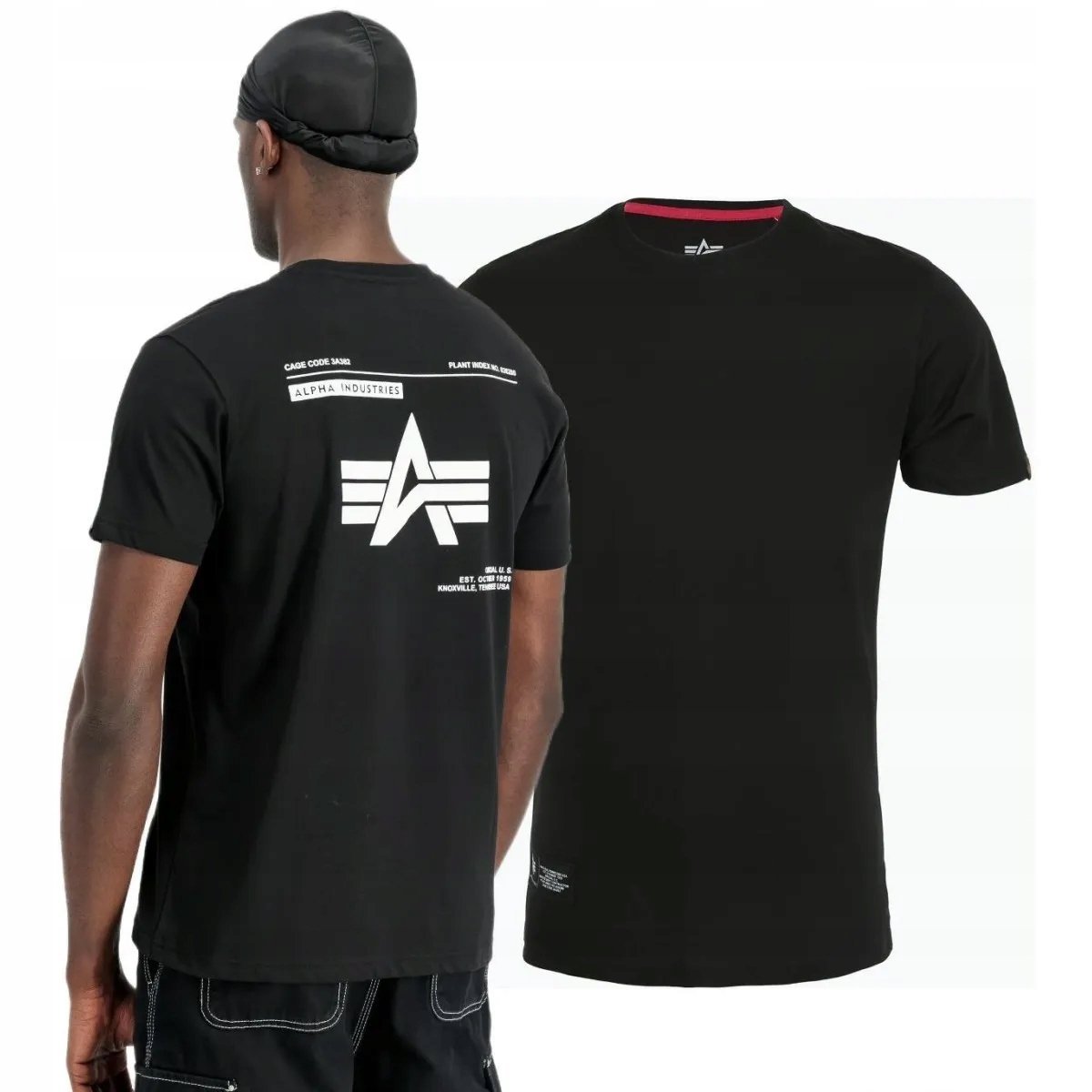 Koszulka Alpha Industries Label Backprint 258505 03 - Czarna 3XL [Koszulka