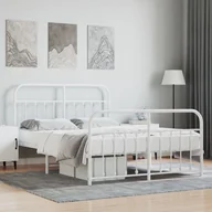 Inne meble do sypialni - vidaXL Metalowa rama łóżka z wezgłowiem i zanóżkiem, biała, 150x200 cm - miniaturka - grafika 1