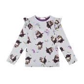 Bluzki dla dziewczynek - Bluzka z falbanką, długi rękaw Sowa 110 - Ewa Collection - miniaturka - grafika 1
