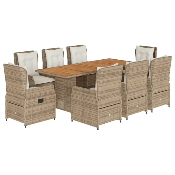 Zestaw mebli ogrodowych beżowy, rattan PE, stół 190x80x74 cm, krzesła 5
