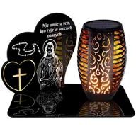 Lampiony i znicze - ZNICZ SOLARNY LED WIECZNY PODSTAWKA NA CMENTARZ GRÓB Serce EFEKT PŁOMIENIA - miniaturka - grafika 1