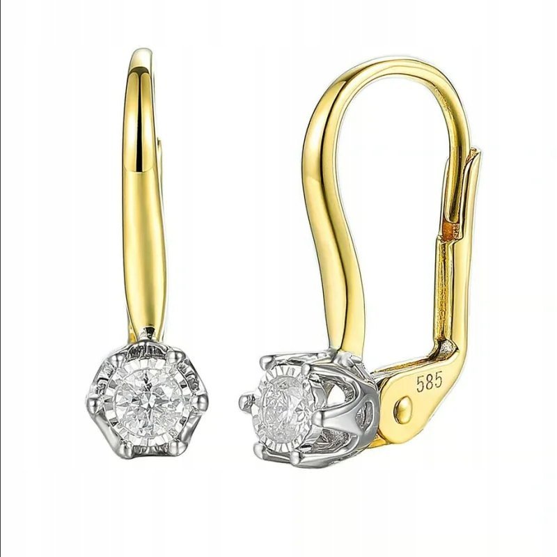 kolczyki dla kobiety ze złota 585 eleganckie z diamentami w koszyczku 1.77g