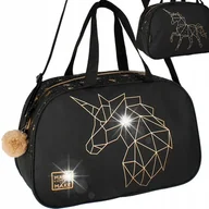 Torby sportowe - Torba Sportowa Szkolna Na Basen Wf Dla Dziewczynki Czarna Złota Unicorn - miniaturka - grafika 1