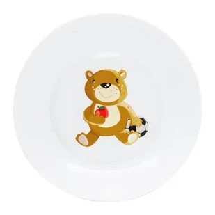 Talerz porcelanowy dla dzieci miś z piłką 19cm Eddie niebieski Ambition - Miseczki i talerzyki dla dzieci - miniaturka - grafika 1