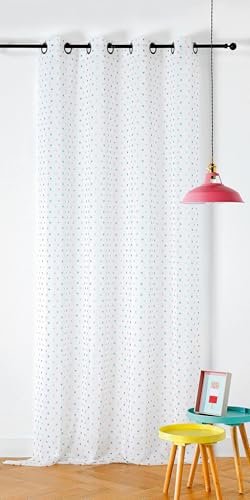 LINDER Zasłona w kropki - tkana i barwiona we Francji - dziecięcy klasyczny styl - kolory ecru, różowy i zielony, wykończenie oczek lufy karabinowej - 150 x 240 cm - 100% poliester - Kolekcja Sophie
