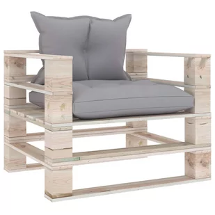 vidaXL Sofa ogrodowa z palet, z szarymi poduszkami, drewno sosnowe - Sofy ogrodowe - miniaturka - grafika 1