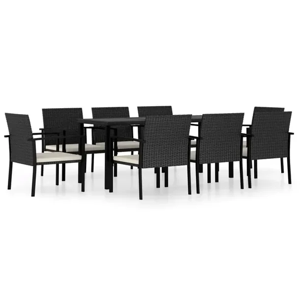 Zestaw Ogrodowy z Polirattanu Czarny, Stół 180x70x73cm, 8 Krzeseł 53x58,
