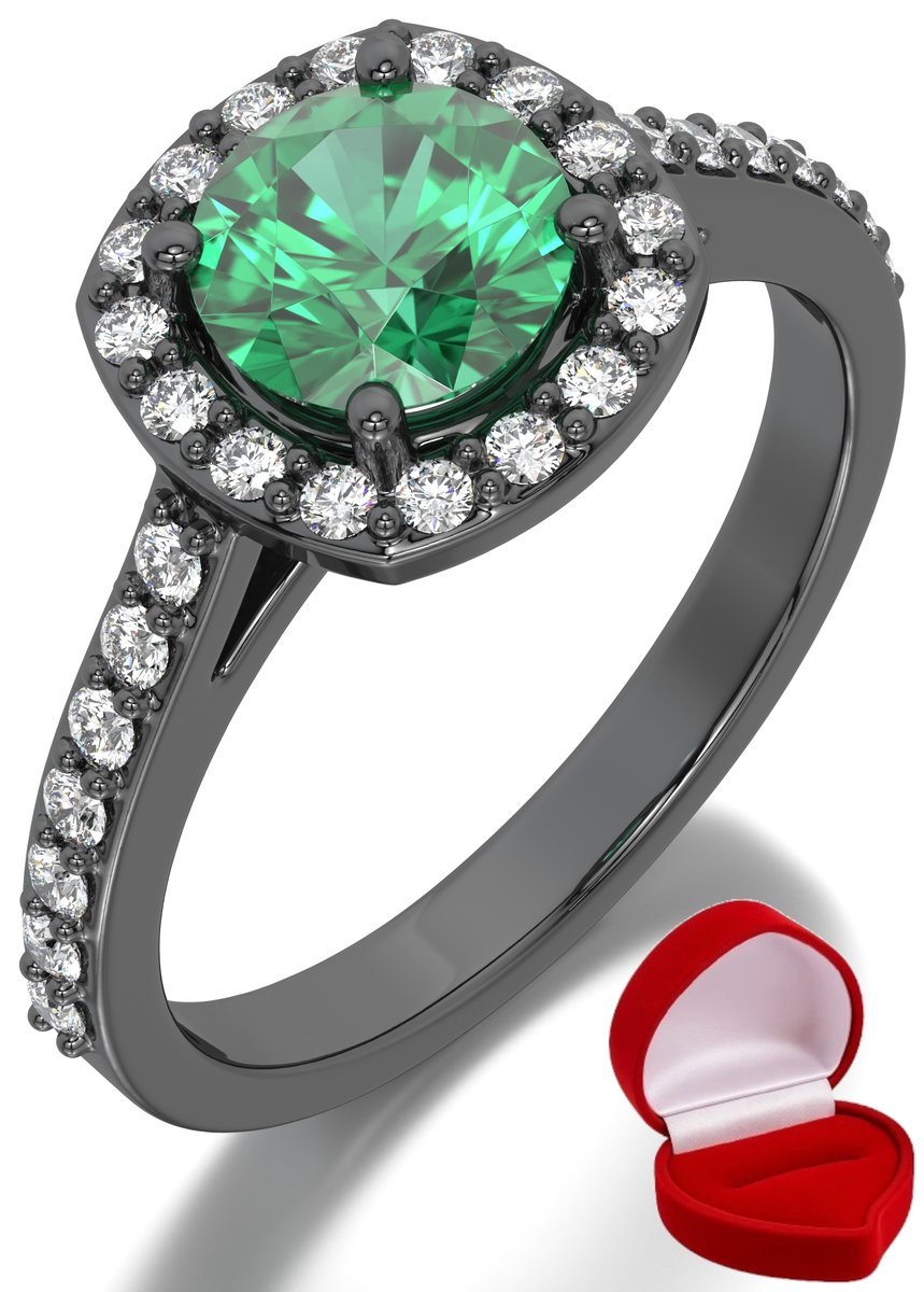 ZŁOTY PIERŚCIONEK ZARĘCZYNOWY 585 14k SZMARAGD 1 ct CZARNE ZŁOTO R19