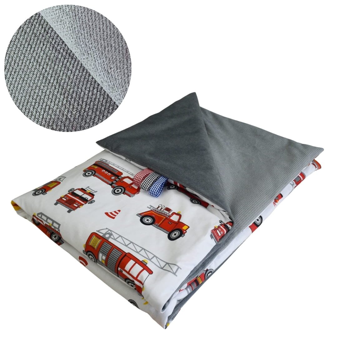 Kocyk Dziecięcy 75x100 Ocieplany Straż Biała/Grafit Bawełna/Velvet Polski Producent