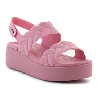 Sandały damskie - Sandały Crocs Brooklyn Woven Low Wedge 209977-6XX różowe - miniaturka - grafika 1