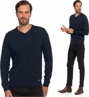 Swetry męskie - Elegancki Sweter Męski Klasyczny Prosty Krój Dekolt w Serek MORAJ S - miniaturka - grafika 1