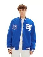 Kurtki męskie - TOM TAILOR Denim Męska kurtka bomberka z logo, z frotte, 14531-błyszczący królewski błękit, XXL - miniaturka - grafika 1