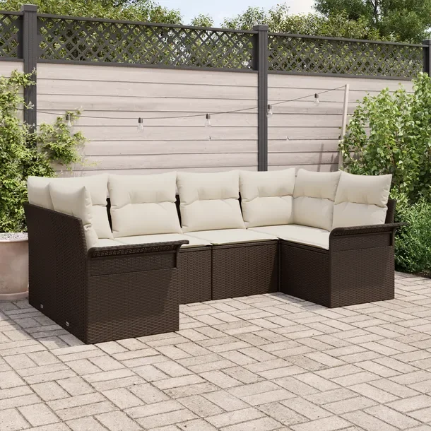Narożny Zestaw Sofy Ogrodowej z Rattanu, Brązowy, Kremowe Poduszki
