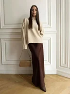 Spódnice - Satynowa elegancka spódnica maxi - Brązowy - miniaturka - grafika 1