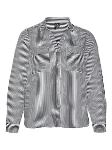 VERO MODA Koszula damska VMBUMPY L/S Shirt New Curve NOOS, Snow White/Stripes:india Ink, 44 - Koszule damskie - miniaturka - grafika 1