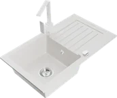 Zlewozmywaki z baterią - Mexen Pablo zlewozmywak granitowy 1-komorowy z ociekaczem i baterią kuchenną Rita, biały - 6510-20-670300-20 - miniaturka - grafika 1