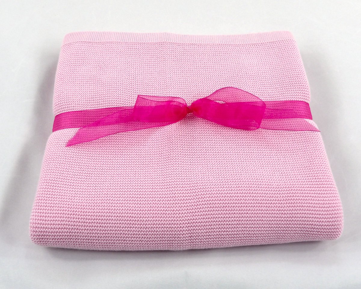 Kocyk dziecięcy niemowlęcy dziany 100% Bawełna do wózka łóżeczka na prezent [Jasny Róż]