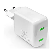 Ładowarki do telefonów - PURO MiniPro Wall Charger GaN - Ładowarka sieciowa 2 x USB-C 35W PD (biały) - miniaturka - grafika 1