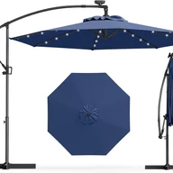 Parasole ogrodowe - 3M Parasol z 32 Diodami LED Zasilanymi Energią Słoneczną, 8 Żebrami, Parasol z Regulacją Nachylenia i Obrotem o 360°, Ciemnoniebieski - miniaturka - grafika 1