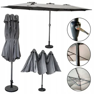 DUŻY ROZKŁADANY REGULOWANY PARASOL OGRODOWY 270x460CM PHOENIX C. SZARY - Parasole ogrodowe - miniaturka - grafika 1