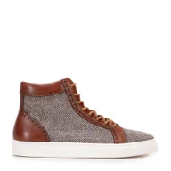 Półbuty męskie - Męskie sneakersy skórzane wysokie brązowe - miniaturka - grafika 1