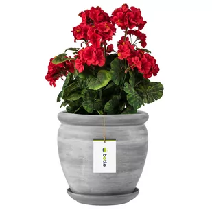 Doniczka ceramiczna 22x24 cm z podstawką Szary beton - Donice - miniaturka - grafika 1