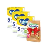 Mleko modyfikowane - Bebiko Junior 5 Odżywcza formuła na bazie mleka dla przedszkolaka + BoboVita Porcja Zbóż Kaszka mleczna 7 zbóż zbożowo-owsiana truskawka-banan po 8. miesiącu GRATIS Zestaw 3 x 600 g + 210 g - miniaturka - grafika 1