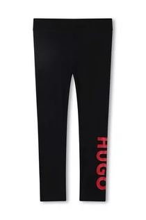 Spodnie i spodenki dla dziewczynek - HUGO legginsy dziecięce kolor czarny z nadrukiem - Hugo - grafika 1