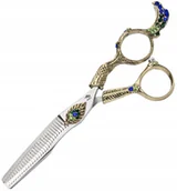 Nożyczki fryzjerskie - WOLF Degażówki nożyczki praworęczne 5,5 Flame offset fryzjerskie do strzyżenia włosów do salonu linia Professional - miniaturka - grafika 1