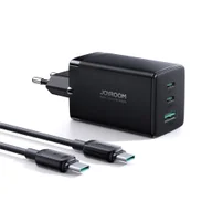 Ładowarki do telefonów - Joyroom Szybka Ładowarka Gan 65W Usb, 2X Usb C Czarna + Kabel Usb C - Usb C 100W 1.2M (Tcg01) - miniaturka - grafika 1