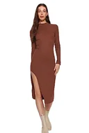 Sukienki - Trendyol FeMan Bodycon sukienka dzianinowa o dopasowanym kroju, brązowy, S, Brązowy, S - miniaturka - grafika 1