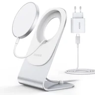 Ładowarki do telefonów - Choetech Choetech bezprzewodowa ładowarka MagSafe Qi 15W z aluminiowym stojakiem srebrny + ładowarka sieciowa PD 20W (H047) H047 - miniaturka - grafika 1