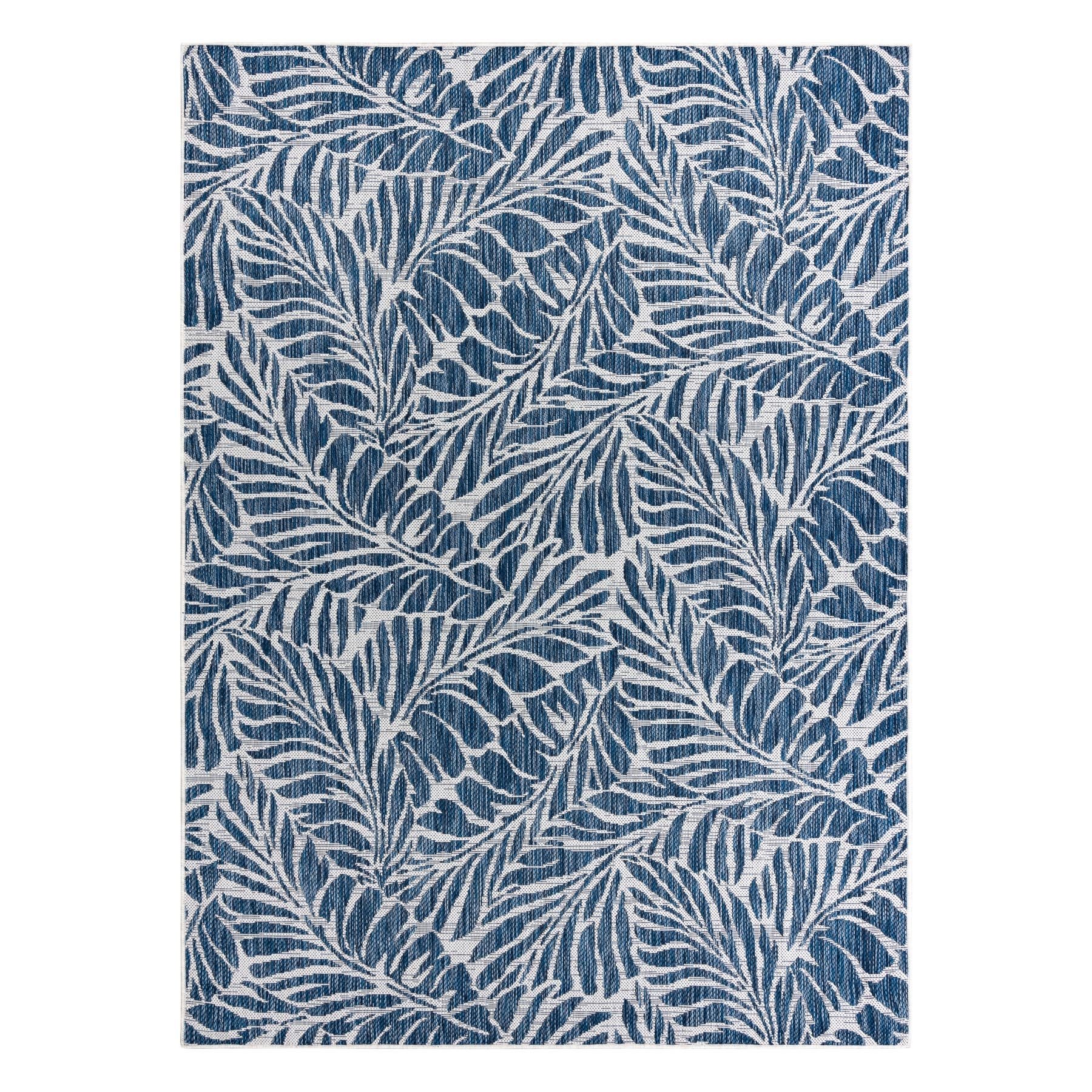 Dywan SZNURKOWY SIZAL SION Liście 22151 płaskie tkanie ecru / granat niebieski 160x220 cm