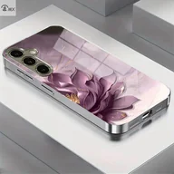 Etui i futerały do telefonów - TEMU Etui na Telefon z Fioletowym Kwiatem i Złotą Teksturą, Elektroplatowane Srebrne Szklane Etui Hartowane dla Galaxy S25PLUS, S24PLUS, S24Ultra, - miniaturka - grafika 1