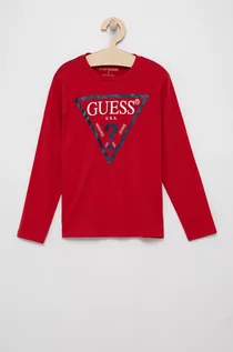 Bluzki dla chłopców - Guess Longsleeve dziecięcy kolor czerwony z nadrukiem - grafika 1