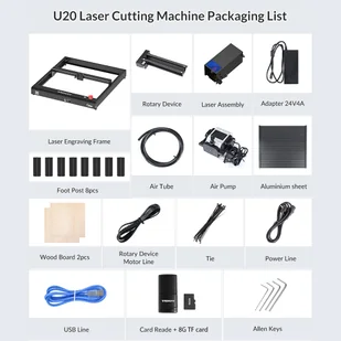 Grawerka laserowa TRONXY Ultrabot U20 20W, osłona ochronna, pompa wspomagania powietrzem, wałek obrotowy 360°, dokładność 0,15mm - Grawerowanie i akcesoria - miniaturka - grafika 7