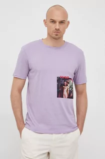 Koszulki męskie - Hugo HUGO t-shirt bawełniany HUGO x Alexey Kondakov COLLAB kolor fioletowy z nadrukiem - Hugo - grafika 1