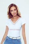 Bluzki damskie - Eldar Linda Bluzka Krótki Rękaw V Dekolt Biała Xl - miniaturka - grafika 1
