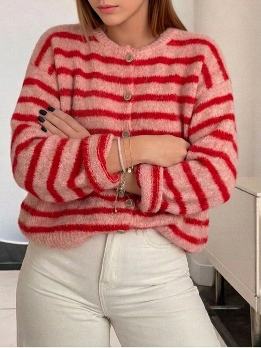 SHEIN RÓŻOWY SWETER W PASKI Z DŁUGIM RĘKAWEM I GOLFEM S 1MA