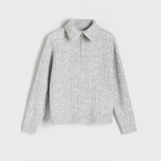 Swetry damskie - Reserved - Sweter z rozpinanym golfem - Jasny szary - grafika 1