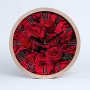 Zegary - Cichy ścienny drewno zegar czerwone róże fi 30 cm, Tulup - miniaturka - grafika 1