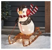 Ozdoby bożonarodzeniowe - Świąteczna figurka pingwin na sankach na zewnątrz/wewnątrz led biały święta - miniaturka - grafika 1
