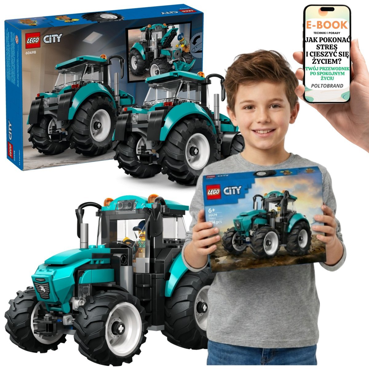 KLOCKI LEGO TRAKTOR 60498 LEGO City Farma Farmer Pojazd Rolniczy + E-BOOK-1