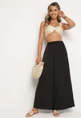 Spodnie damskie - Czarne Szerokie Spodnie z Wiskozy z Wysokim Stanem Rissalie - miniaturka - grafika 1