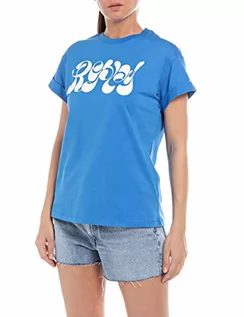 Koszulki i topy damskie - Replay T-shirt damski, 972 niebieski, M - grafika 1