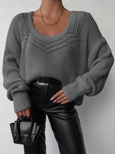 SWETER DAMSKI Z DŁUGIM RĘKAWEM SZARY CASUAL L ŁRG